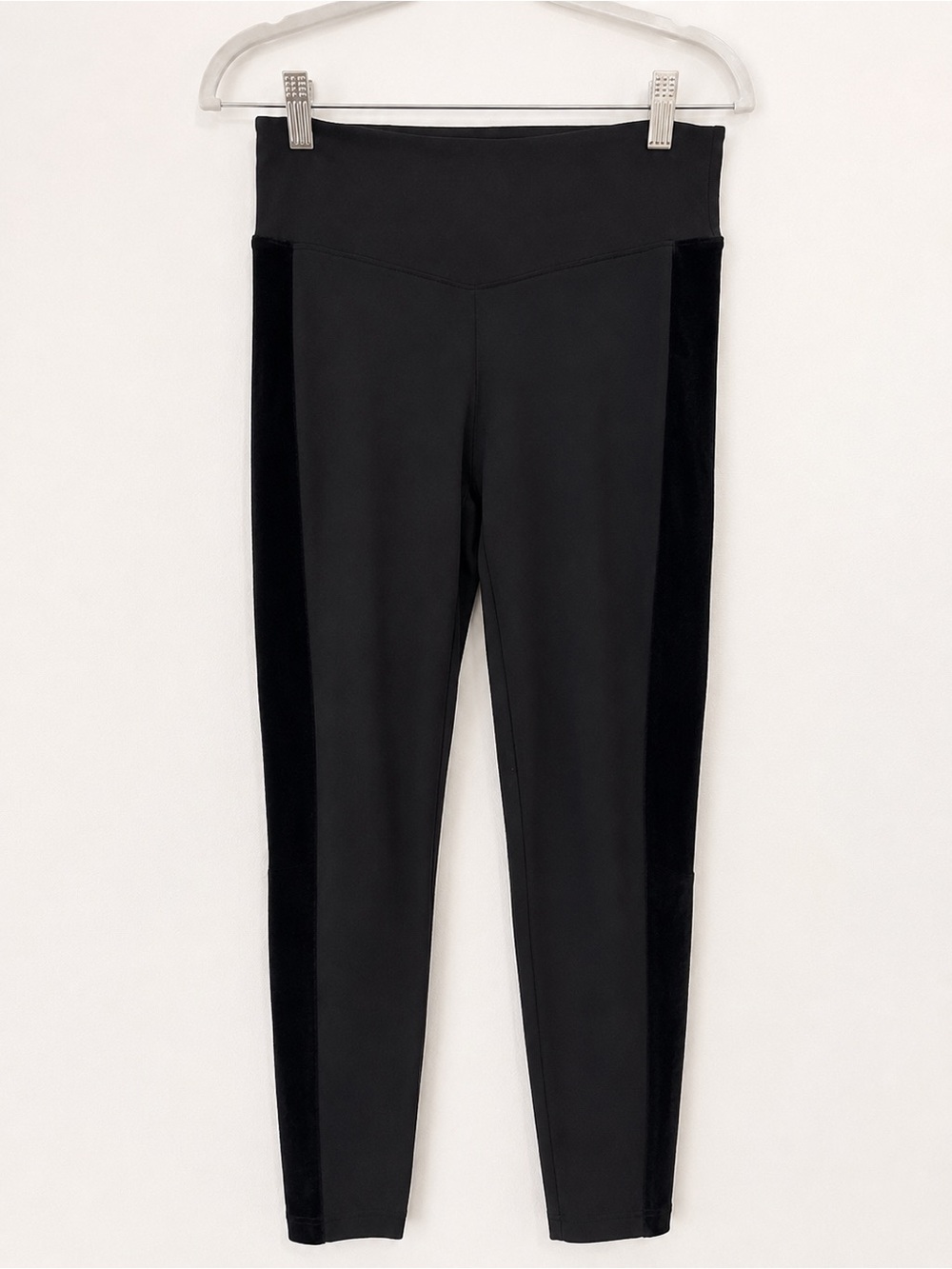 SPANX Ponte Velvet Side Stripe Leggings Black High Rise Shaping Pants